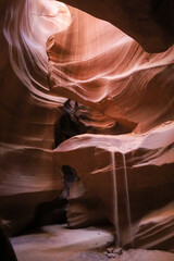 Sand Pouring Down Stone Walls in Antelope Canyon Arizona