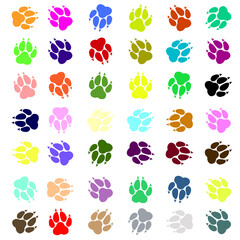 Fototapeta na wymiar Pattern and design of colored wolf paws 
