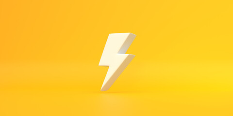 White Lightning bolt icon on yellow background. Flash icon. Charge flash icon. Thunder bolt. Lighting strike. Minimalism concept. 3D rendering illustration - obrazy, fototapety, plakaty