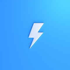 White Lightning bolt icon on blue background. Flash icon. Charge flash icon. Thunder bolt. Lighting strike. Minimalism concept. 3D rendering illustration