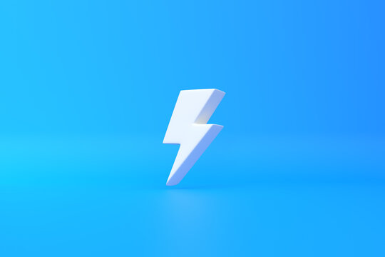 White Lightning bolt icon on blue background. Flash icon. Charge flash icon. Thunder bolt. Lighting strike. Minimalism concept. 3D rendering illustration