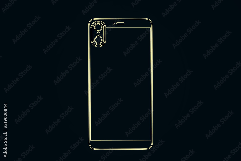 Poster Abstract cellphone outline with mock up place on black background. Technology, device screen and advertisement concept. 3D Rendering.