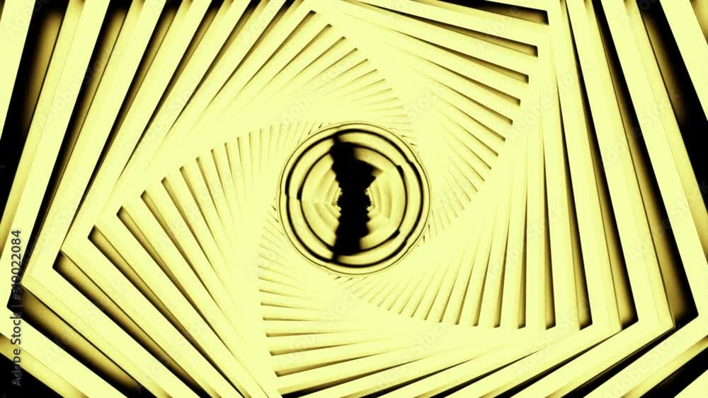 Poster yellow tunnel with corners. design.golden background in animation that moves quickly from the inside