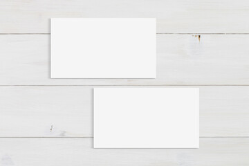Double Sided Business Card Mockup on White Wood