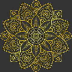  Rich golden outline lace oriental mandala with doodle petals