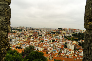 Panoramic view of Lisbon Skyline from the top of Castelo sao jorge