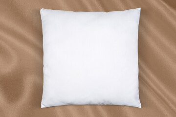 Square Throw Pillow Mockup on Golden Silk