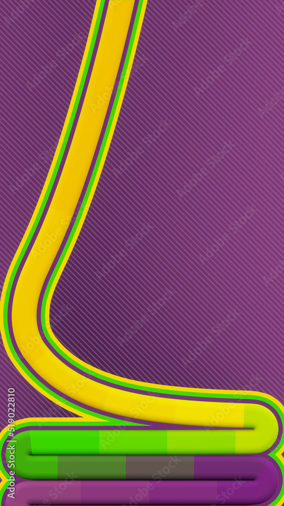 Poster Flow of neon colored lines with a fashionable stepped gradient. Modern line art squiggly flow. 3d rendering illustration