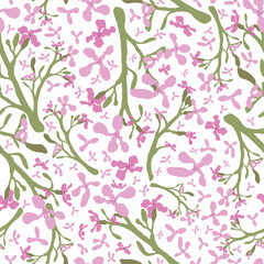 Pattern of meadow flowers, pink. For fabrics, for printing brochures, posters, parties, vintage textile design, postcards, packaging.