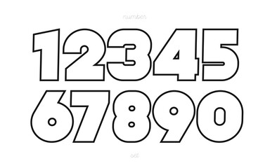 Set of numbers bold line style trendy typography for poster, t shirt, book, sale banner, printing on fabric, birthday card. Modern font. Vector 10 eps