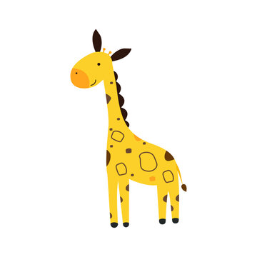 Hand drawn giraffe isolated on white background. Funny giraffe cartoon design. Vector illustration isolated