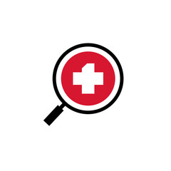 Hospital search linear icon. Thick line illustration. Magnifying glass with medical cross.