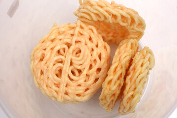 Kerupuk or crackers are one of the favorite snack in Indonesia. Isolated on white background