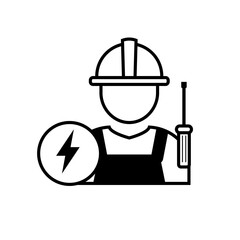Electrician icon with black color isolated on white background