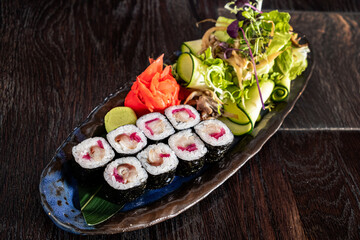 sushi set with fresh salad