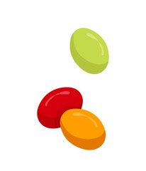 Set of colorful lollipops. Red, green and yellow candy. Unhealthy and junk but tasty sweet food. Festive collection for summer or spring season. Gift for kids. Cartoon flat vector illustration