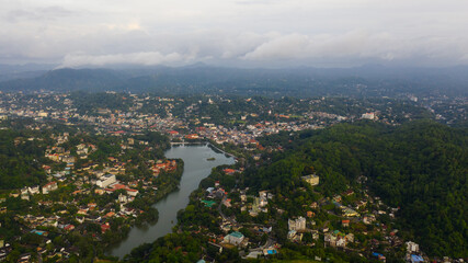 The city of Kandy in the mountainous province of Sri Lanka in the early morning.