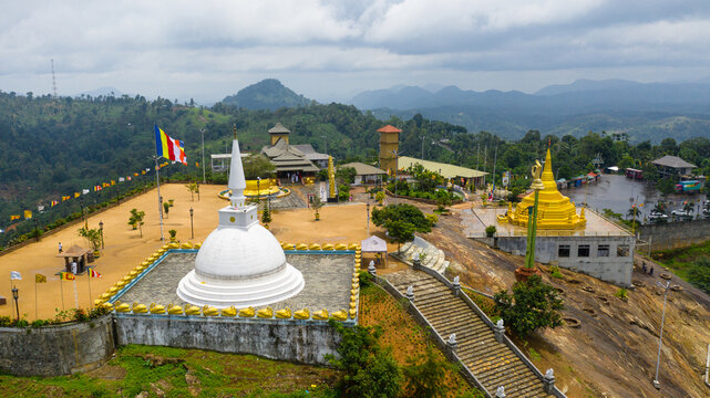 Aerial view of Big building pagoda in Buddha. Sri Lanka.
