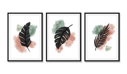 Nature leaf wall art vector set. Floral and Foliage line art drawing with abstract shapes. Abstract Plant Art design for print, cover, wallpaper, minimal, and natural wall art. Vector illustration.