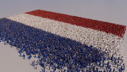 A Crowd of People coming together to form the Flag of Netherlands. Dutch Banner on White.