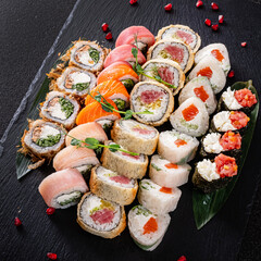 sushi on the black background