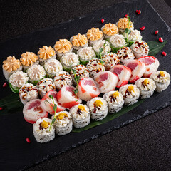 sushi on the black background