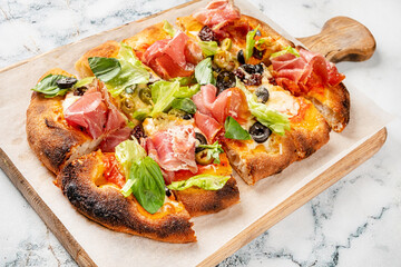 italian pizza on the wooden board
