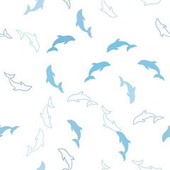 Light BLUE vector seamless pattern with sea dolphins.