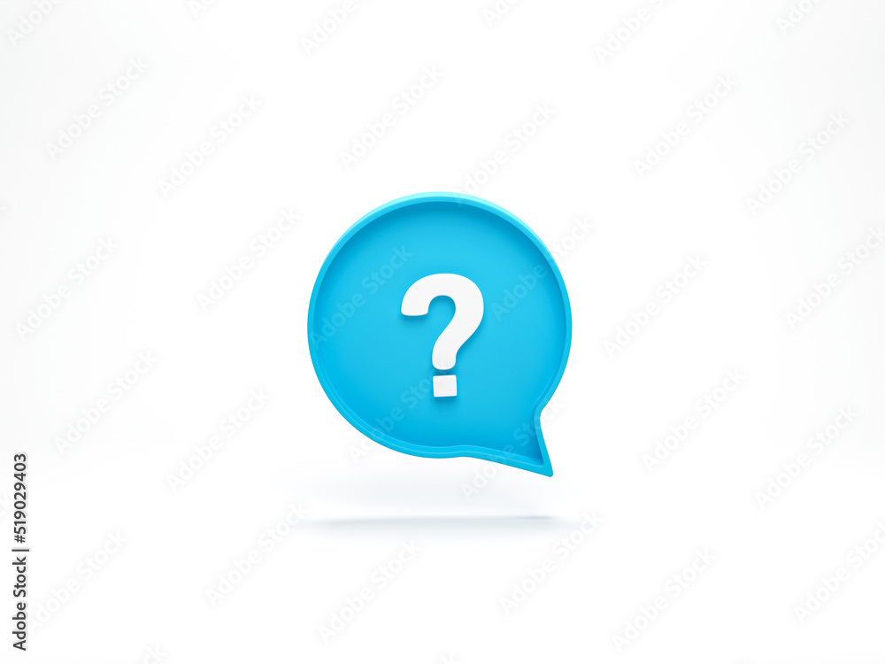 Poster 3d rendering, 3d illustration. question mark icon in speech bubble on white background. business sup