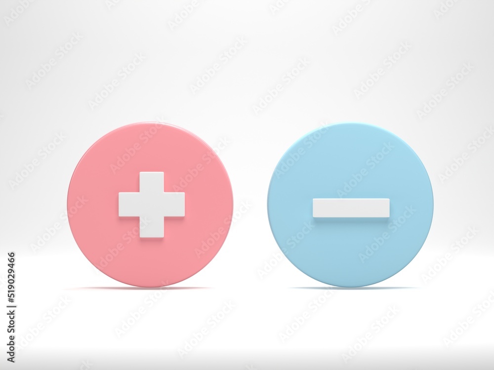 Poster 3d rendering, 3d illustration. plus minus isolated on white background. simple minimal modern for we