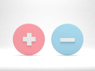 3D rendering, 3D illustration. Plus minus isolated on white background. Simple minimal modern for web design