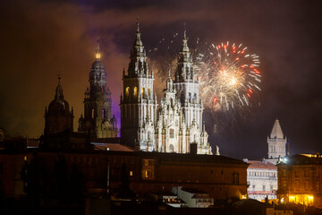 Fireworks display over the Cathedral of Saint James in honor of the Day of St James Apostle...