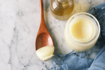 homemade ghee in container on a table ,