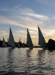 sailboat at sunset: felucca boats on nile river