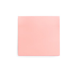 Blank pink sticky note on white background, top view