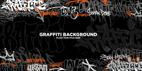 Graffiti background with throw-up and tagging hand-drawn style. Street art graffiti urban theme for prints, banners, and textiles in vector format. © Themeaseven