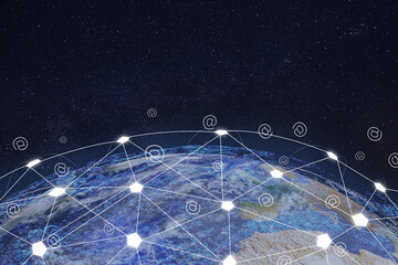 Global network. Earth and internet connection lines in starry sky