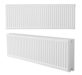 Modern panel radiators on white background. Heating system