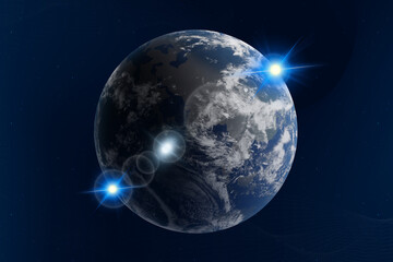 Internet technology concept. Earth surrounded by satellites for network connection lines in space