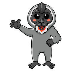 Cute little driil monkey cartoon waving hand