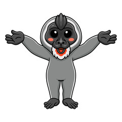 Cute little driil monkey cartoon raising hands