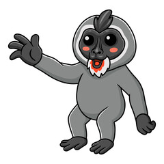 Cute little driil monkey cartoon waving hand