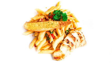 pasta agli e olio with chicken slice