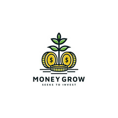 Coin and leaf vector icon illustration, money grow investment concept for grow finance logo design