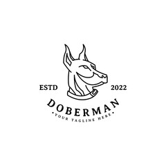 Doberman vintage vector illustration with line art monoline style logo design
