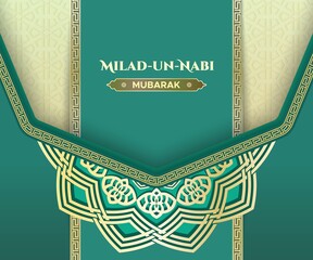 milad un nabi Mohammad greeting card with geometric pattern and Arabic mandala design