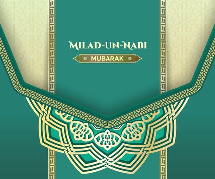 milad un nabi Mohammad greeting card with geometric pattern and Arabic mandala design