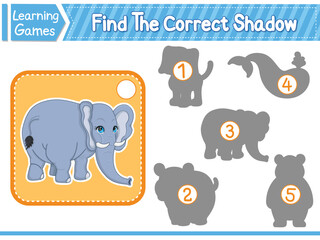 Find The Correct Shadow Find And Match The Correct Shadow Of Elephant. Kids Educational Game. Printable Worksheet Vector Illustration
