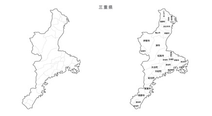 日本　白地図　三重県（市区町村）