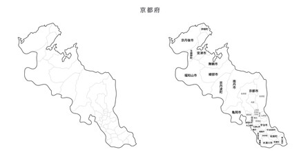 日本　白地図　京都府（市区町村）